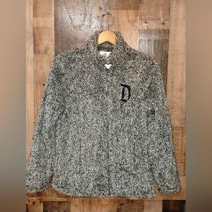 Disney Women’s Plush Fuzzy Gray Full Zip Logo Fleece Sweater Size Small